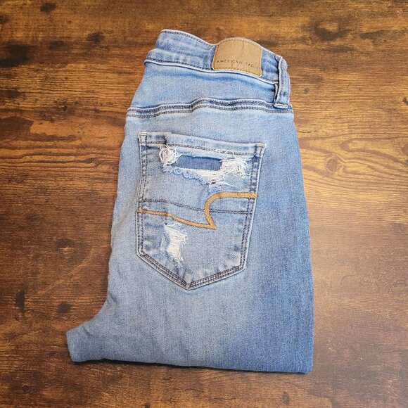 American Eagle Jeans 4 S Next Level Stretch Jegging Super Hi Rise Ripped - Picture 3 of 11